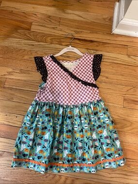 Matilda Jane Halloween Gingham & Teal Halloween Print Dress